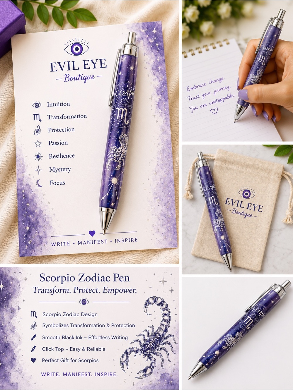 Scorpio Zodiac Pen in Deep Purple